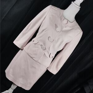 TAHARI! PALE PINK BRUSHED COTTON BUG BUTTON SKIRT AND JACKET SUIT SET! SZ 8